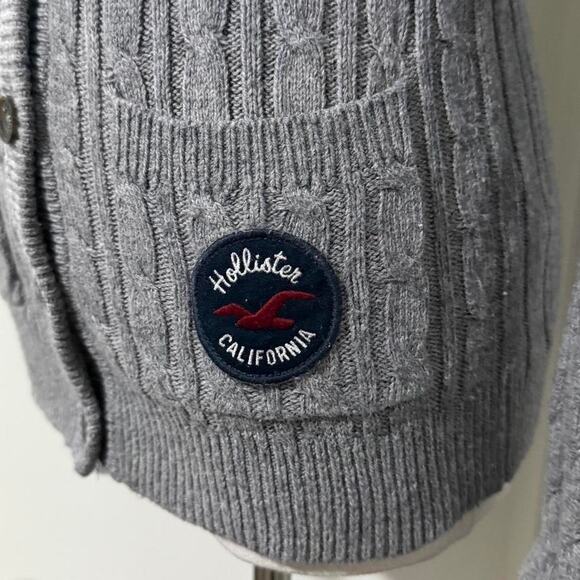 VTG Y2K Hollister Co. Light Grey Cable Knit Long Sleeve Button Up Cardigan XS - Picture 3 of 8